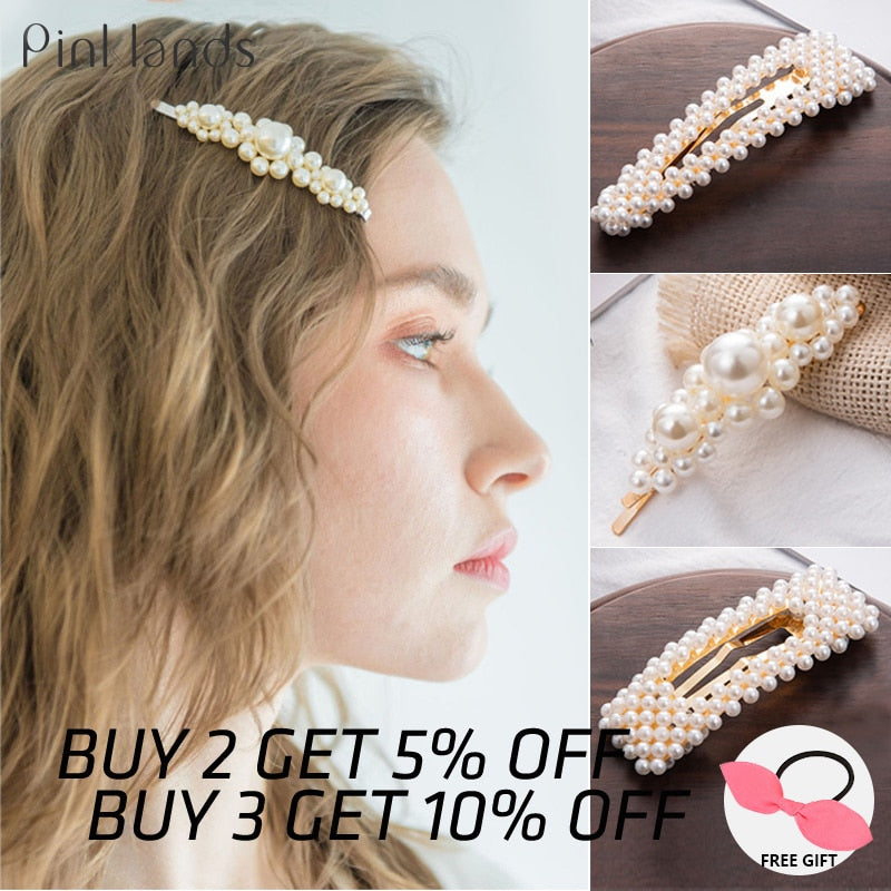 Pearl Metal Crystal  Hair Clip
