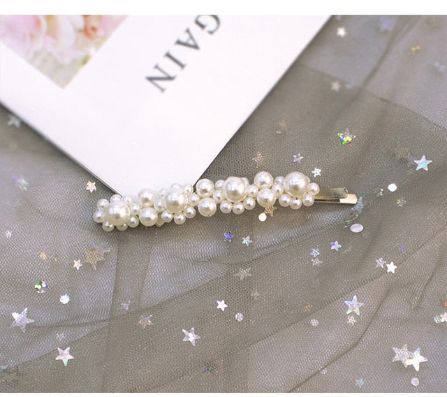 Pearl Metal Crystal  Hair Clip