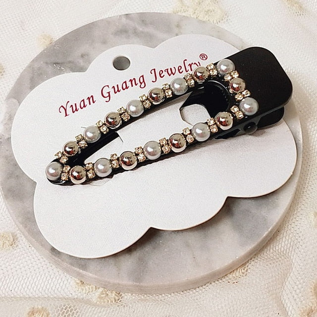 Pearl Metal Crystal  Hair Clip